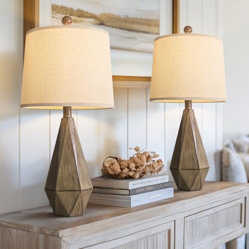 PoKat 23'' Farmhouse Table Lamps Set of 2, Brown Rustic Lamps for Living Room Bedroom Night Stands, Bedside Nightstands Living Room Table Lamps for End Side Table, Dark Wood Grain - Image 4