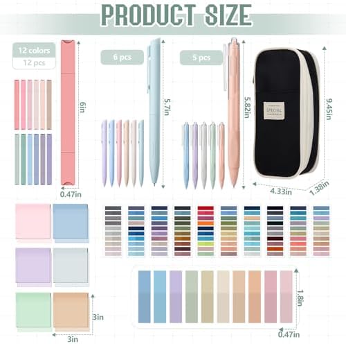 135 Pcs Book Annotation Kit with Pencil Case, 12 Pastel Highlighters, 11 Gel Pens, Fine Marker, 300 Transparent Sticky Notes, 2640 Index Tabs, Bible Study Supplies Kit(Classic,Black) - Image 3
