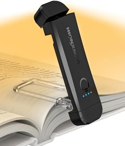 HIONXMGA Book Reading Light,Silent Touch Book Lamp for Reading in Bed,Rechargeable Clip on Booklight with 3 Amber Colors & 7 LEDs Precise Dimming for Eye Caring Night Reading,Books Lovers,Kids,Black by HIONXMGA