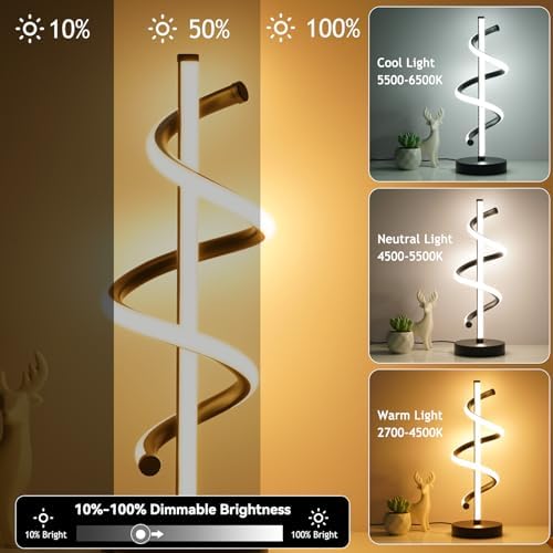NUÜR Black Spiral LED Table Lamp, Dimmable Metallic Bedside Lamp - Image 5