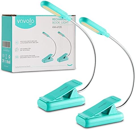 VAVOFO Clip On Rechargeable Reading Light, 7 LEDs with 3 Colortemperature 9 Brightness Levels Book Lights for Reading in Bed with Power Indicator for Bookworms (Blue 2-Pack) - Image 6