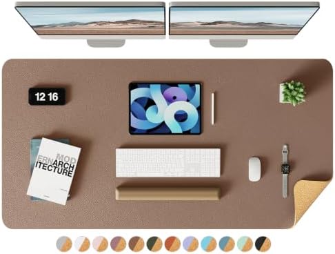 YSAGi Double-Sided Desk Pad, Leather Desk Mat, Eco Cork Desk Pad Protector,Large Mouse Pad,Waterproof Desk Blotter for Office/Home (Coffee+Cork, 47.2" x 23.6") by YSAGi