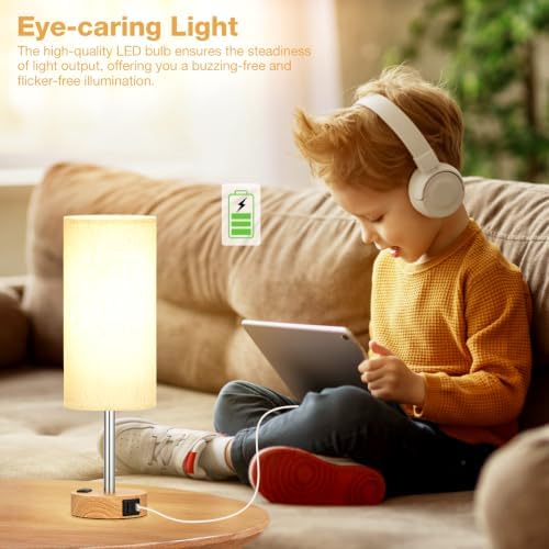 Fenmzee Bedside Table Lamp for Bedroom - Dimmable Touch, USB A+C, AC Outlet - Image 6