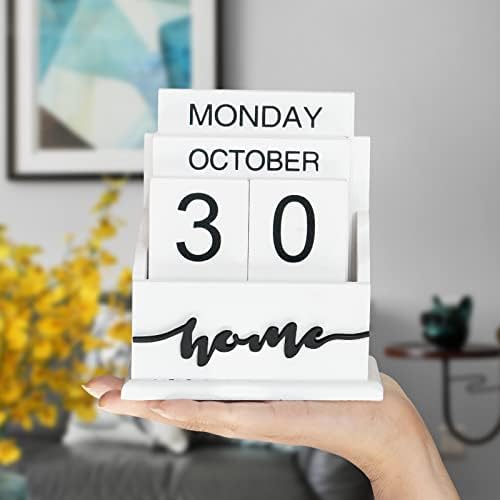 Notakia Perpetual Calendar Wooden Calendar Blocks Vintage Wood Block Calendar for Home Office Desk Accessories Week Month Date Display (White Home Calendar) - Image 2