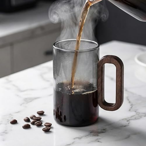 12OZ Borosilicate Glass Coffee Mug with Walnut Handle - Image 2