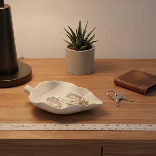 Leaf Shaped Ceramic Catchall Tray for Keys and Jewelry, Small Decorative Dish for Entryway, Nightstand, or Desk Organizer (White/Black) - Image 3