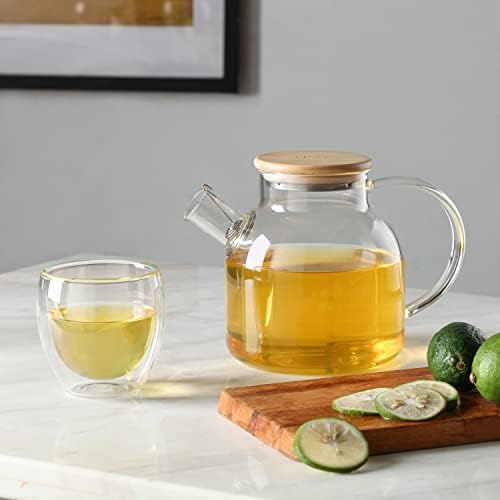 CnGlass Glass Teapot Stovetop Safe,40.6oz Clear Tea pot with Removable Filter Spout,Loose Leaf and Blooming Tea Maker - Image 5