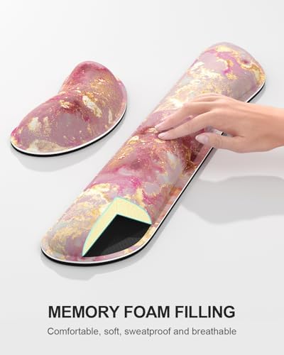 Auhoahsil Large Mouse Pad with Wrist Rests for Keyboard & Mouse, Thick Soft Ergonomic Memory Foam Wrist Supports, Big & Long Desk Mat 35.5 x 15.7 in, for Office Gaming Computer, Pink Gold Marble - Image 5