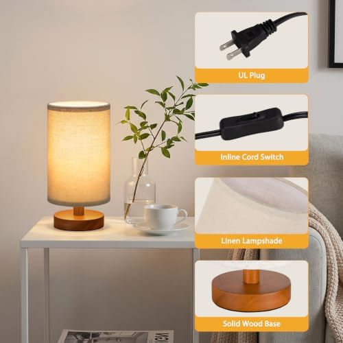 Fenmzee 8.5" Small Lamps for Bedroom Set of 2 - Beige Shade & Walnut Base - Image 2