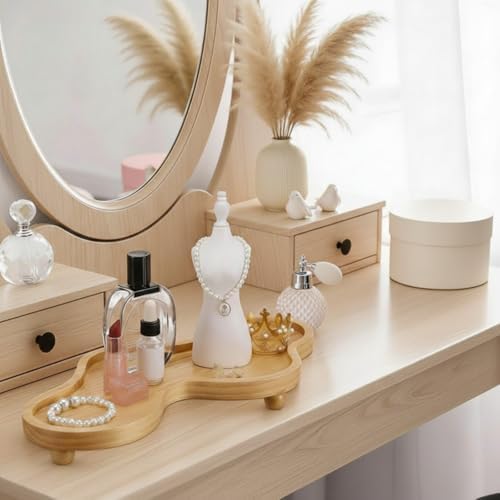 Uiifan Wood Cloud Perfume Decorative Tray Bedside Jewelry Tray,Wood Color - Image 5