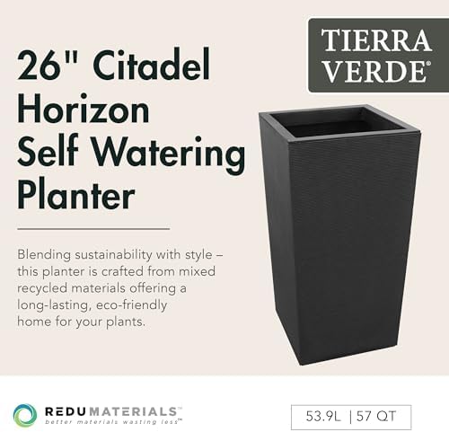 Tierra Verde Citadel Horizon Self-Watering Square Planter, Black, 13.5"x26" - Image 2