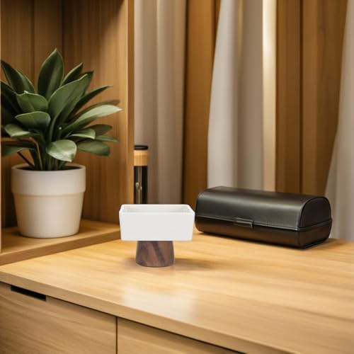 HOMSFOU White Ceramic Jewelry Tray with Wooden Base for Home Storage - Image 7