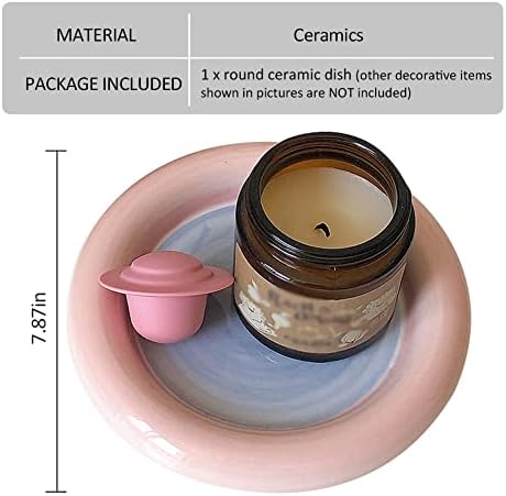 Ceramic Snack Dish Tray Round - Dessert Display Plate Cupcake Storage Tray Jewelry Trinket Tray Dish Desktop Tray Organizer for Home Office Decoration Pink/S - Image 7