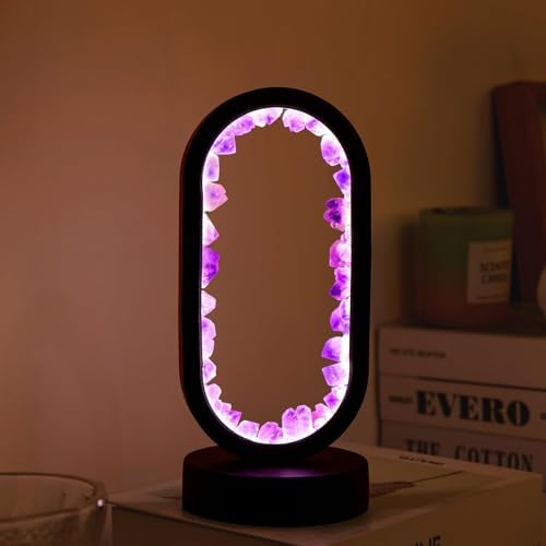 Runyangshi Crystal Lamp - Amethyst Tooth Ellipse Night Light with USB Port, 3 Colours Mode Table Lamp for Bedroom, Bedside, Office, Home Decor, Gift by Runyangshi