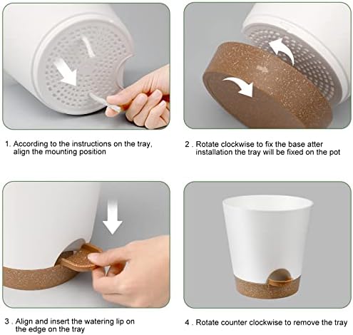 YNNICO Indoor Self Watering Planters with Drainage Holes and Saucers, 8, 7, 6.5, 6, 5.5, 5 Inches, White, 6 Pots (Pack of 2) - Image 2