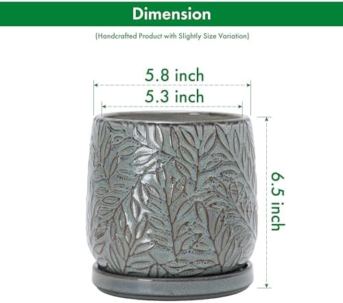 D'vine Dev Embossed Leaves Ceramic Planter, 6 in, Graphite Blue, 27-A-X-9 - Image 3