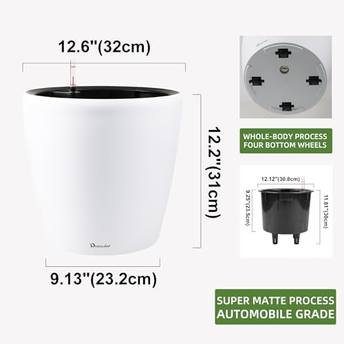 Dexceder 13x12 Self Watering Planter with Wheels (White Matte) - Image 3