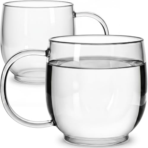 Aquach 20oz Glass Coffee Mugs Set of 2, Clear Borosilicate Tea Cups by Aquach