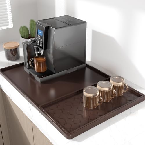 Rnivvi Silicone Coffee Mat, 16" x 24" Waterproof Raised Edge Coffee Bar Mats for Espresso Machine Station Accessories, Heat Resistant Detachable Dish Drying Pad for Kitchen Counter, Dish Rack, Brown by Rnivvi