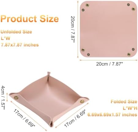 HARFINGTON PU Leather Valet Tray Unisex Folding Small Catchall Tray Portable Entryway Table Tray Nightstand Bedside Desk Tray for Key Wallet Watch Coin Jewelry Dice, Pink - Image 2