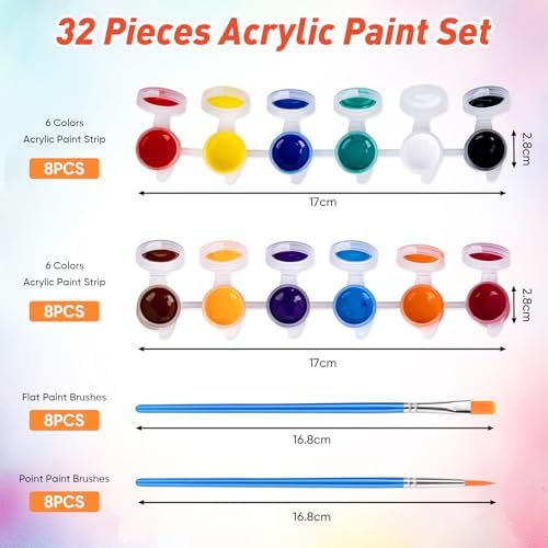 8 Pack Mini Acrylic Paint Set, 12 Colors Acrylic Paint Strips with 16 Brushes, Washable Paint for Kids & Adults Craft, 112 PCS Painting kit for Easter Eggs, Birthday, Party Favor, Classroom Art Gifts - Image 2