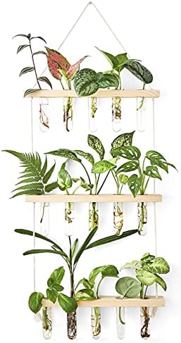 Mkono Plant Propagation Station, 3 Tier Beige Wall Hanging Vase Test Tubes by Mkono