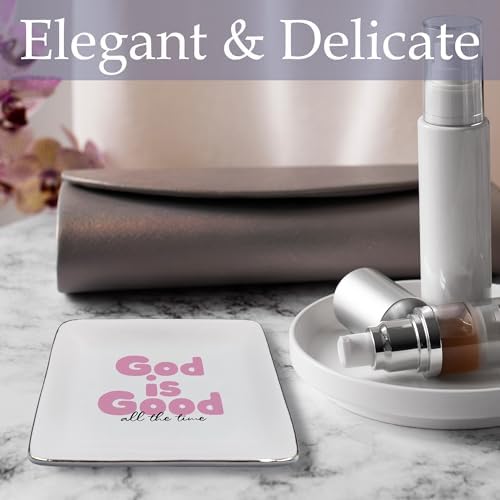 God Is Good Pink Jewelry Tray, Christian Bible Verse Gifts Ceramic Jewelry Dish Tray for Rings & Earring for Women, Religious Faith Based Gifts Ring Trinket Dish for Women - Image 2