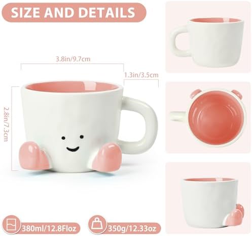 Coffee Mugs,Cute funny Mug For Women, 380ml Unique Ceramic Coffee Tea Cups, Office Mug Gift (pink) - Image 4