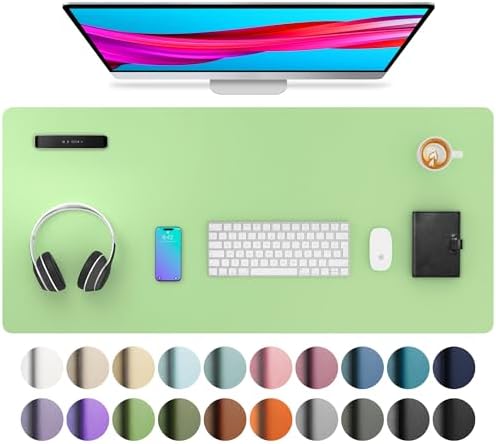 Aothia Leather Desk Pad Protector, Mouse Pad, Office Desk Mat, Non-Slip PU Leather Desk Blotter, Laptop Desk Pad, Waterproof Desk Writing Pad for Office and Home (36" x 17", Foam Green) by AothiaSimpleNaturalUnique