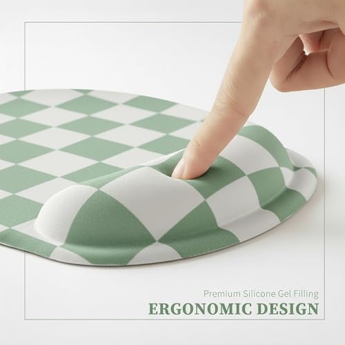 Ohocut Sage Green Checkered Mouse Pad with Gel Wrist Rest, Wrist Support, Ergonomic Desk Accessories for Women, Office Laptop Gaming Decor, Cute Aesthetic Trendy Check Design - Image 5