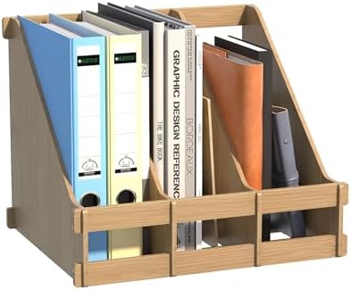 Bamboo Desk File Organizer, 3 Compartment Magazine Holder for Home Office(Nature) by Unknown