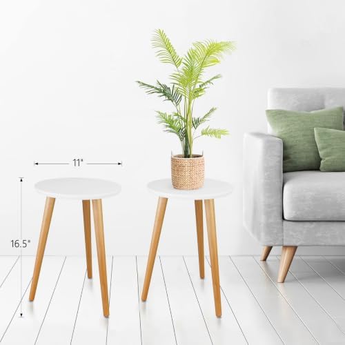 Uneedem Wood Mid Century Plant Stand for Indoor Plants, Modern Table, Tall Holder for Flower Pots, Small Round Side/End Table(A2 White, High: 16.5") - Image 3