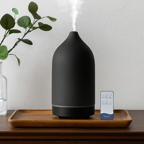 Stone Diffuser, Ceramic Essential Oil Diffuser, Humidifier 160ml Ultrasonic Oil Diffuser for Aramatherapy. (Black) - Image 2