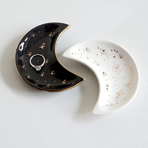 Small Moon Jewelry Dish Tray, Set of 2 (White and Black) by HOMECREATER