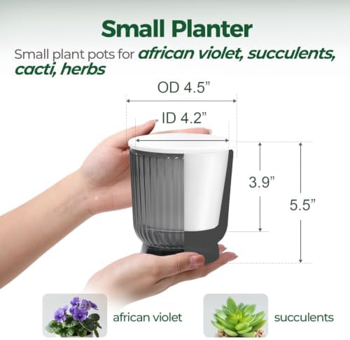 T4U Self Watering Pots for Indoor Plants 4.5 Inch 4 Pack Planter Gray - Image 2