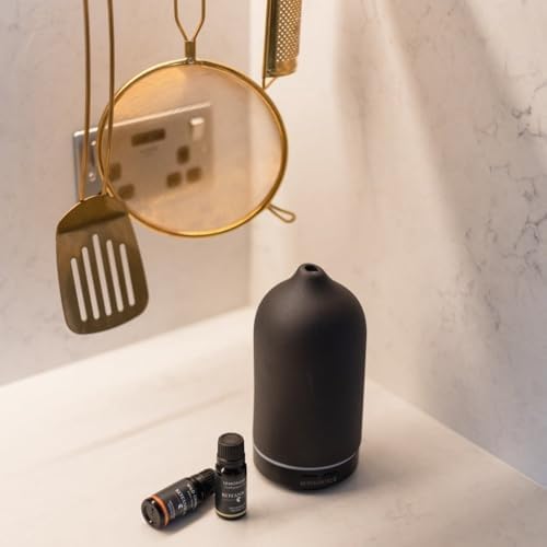 Black Stone Essential Oil Diffuser – Ceramic Aromatherapy Diffuser with Ultrasonic Mist, LED Ambient Light & Auto Shut-Off for Home, Bedroom, Office - Image 2