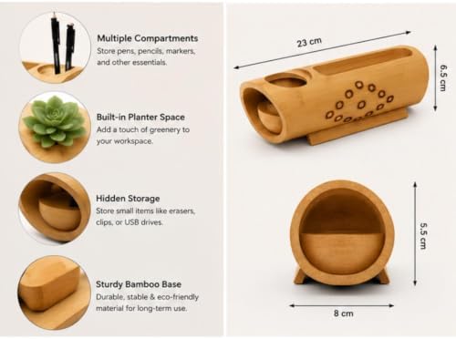 Bamboo Desk Organizer with Phone Stand Pen Holder Desktop Storage Caddy for Office Home Workspace Supplies Accessories - Image 2
