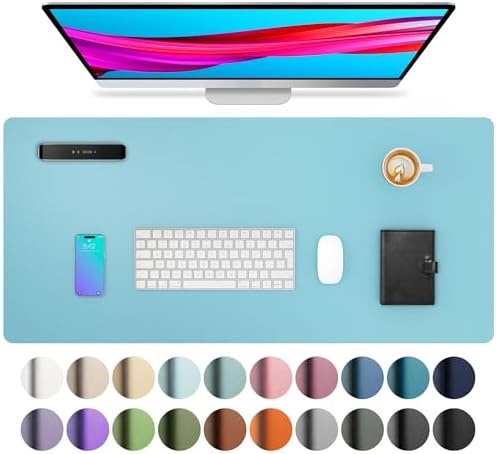 Aothia Large PU Leather Desk Pad Protector – Non-Slip Mouse Pad & Writing Mat for Office/Home, Waterproof, Easy to Clean (31.5" x 15.7", Blue Topaz) by AothiaSimpleNaturalUnique