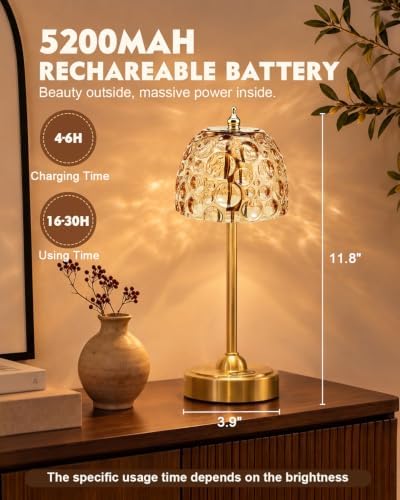 Nusogon Cordless Glass Table Lamp, 5200mAh Small Rechargeable Touch Lamp - Image 3