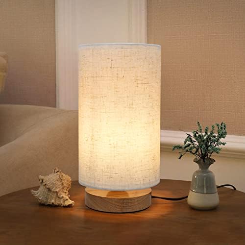 Small Bedside Night Table Lamp for Bedroom, Minimalist Nightstand Lamp with Round Fabric Linen Shade, Study Reading Desk Lamp for Kids Room, Living Room, College Dorm, Home, Office by SEENSINY