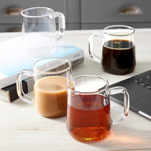 Glass Coffee Mugs, 14 oz Glass Coffee Cups Set of 4, Clear Borosilicate Glass Mugs with Handles for Cappuccino, Tea, Latte, Hot/Cold Beverages, Wine, Americano - Image 6