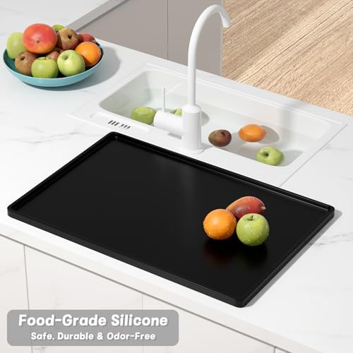 Rnivvi Silicone Coffee Mat, 12" x 19" Waterproof Raised Edge Coffee Bar Mats for Espresso Machine Station Accessories, Heat Resistant Dish Drying Pad for Kitchen Counter, Rubber Bar Decor Pad, Black - Image 6