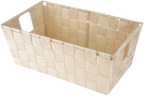 Whitmor Small Woven Storage Baskets for Shelves - Decorative Bathroom Organizer Bins with Metal Structure, Versatile Shelf Storage Solution for Home Organization & Closet (Latte) by Whitmor