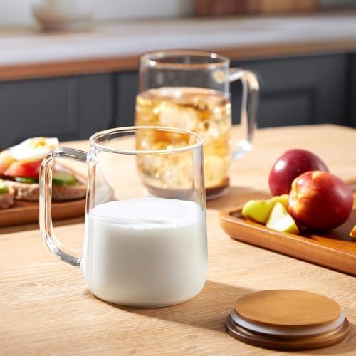 Large Glass Coffee Mugs, 20 oz Glass Coffee Cups with Acacia Wood Lids, Clear Borosilicate Glass Mugs with Handles for Cappuccino, Tea, Latte, Hot/Cold Beverages, Wine, Americano, Set of 2 - Image 7