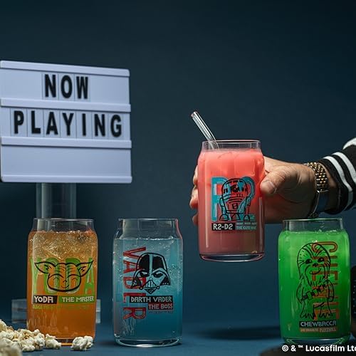 JoyJolt Star Wars Now Playing Collection Tumblers, 16.9oz Classic Can Shape Glass Tumbler Set of 4 w/Glass Straws - Image 5