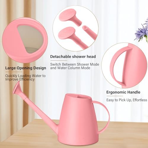 Plastic Watering Can - for Indoor and Outdoor House Plant Garden - with Long Spout - 1/2 Gallon - Pink - Image 4