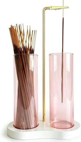 Pink Glass Incense Holder, Incense Sticks Holder Burner with Storage & Ash Catcher for Room Decor (Pink) by MoocerviIncenseHolder