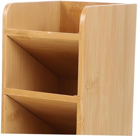 TEHAUX Wooden Desktop Pen Organizer Brown Multi Functional Desk Holder - Image 3