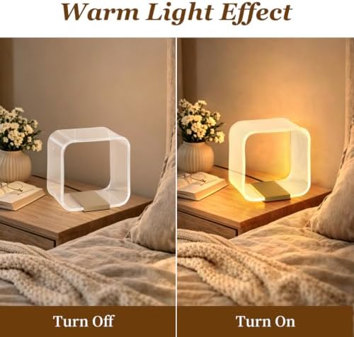 LED Small Table Lamp, Modern Minimalist Square Hollow Acrylic Nightstand Lamp, Warm Plug-in Desk Lamp for Bedroom Living Room Home Decor - Image 5