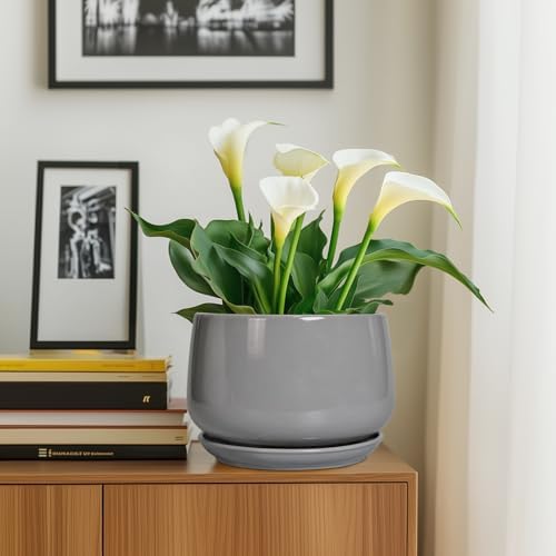 G EPGardening Ceramic Plant Pots, 9 Inch Planter, Gray - Image 5